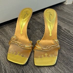 Giuseppe Zanotti Vero Cuoio Design, diamond gold snake heel, size 8